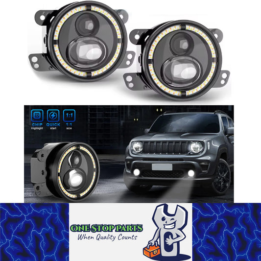 2pcs 96.5mm 30W Round Led Fog Lights White Amber Halo for Jeep Wrangler JK Dodge
