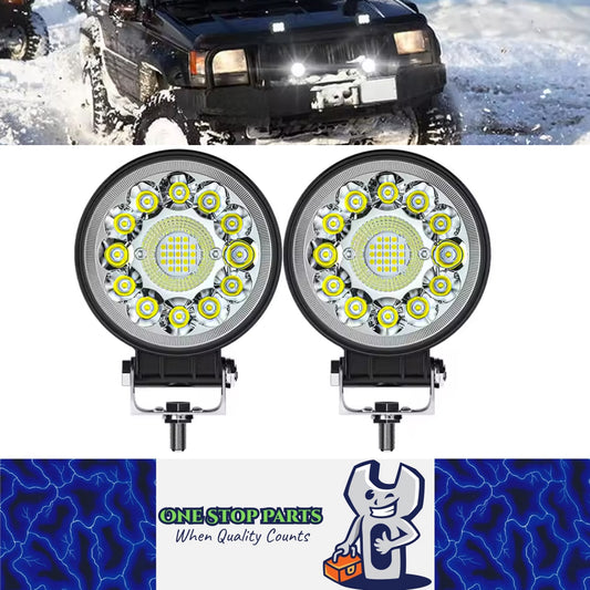 2 x Round LED Work Light 112mm 99W 12-24V 6000K Spot Flood Beam Combo Work Light