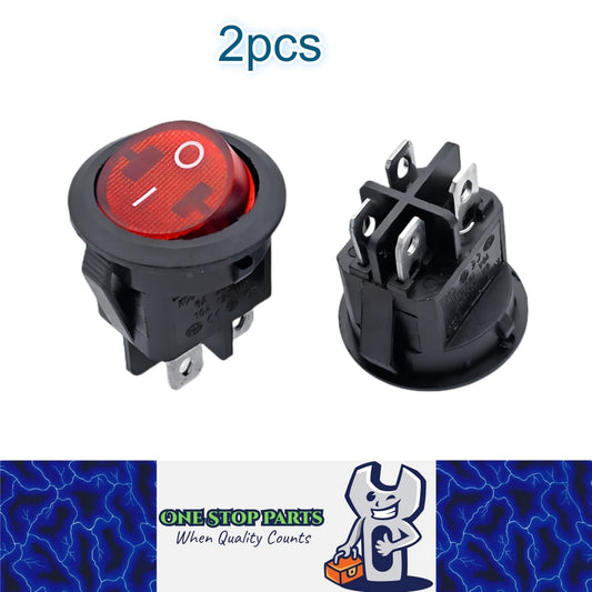 2x Round Rocker Switch Car Boat Dashboard 4 Pin ON/OFF Power Switch Red Button