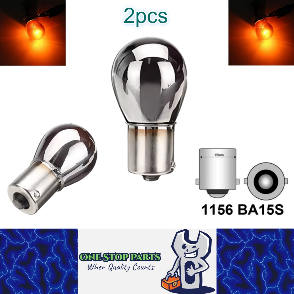 2pcs Amber BA15S 12V 21W 1156 P21W Chrome Coated Filament Incandescent Globes