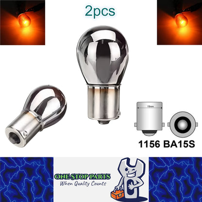 2pcs Amber BA15S 12V 21W 1156 P21W Chrome Coated Filament Incandescent Globes