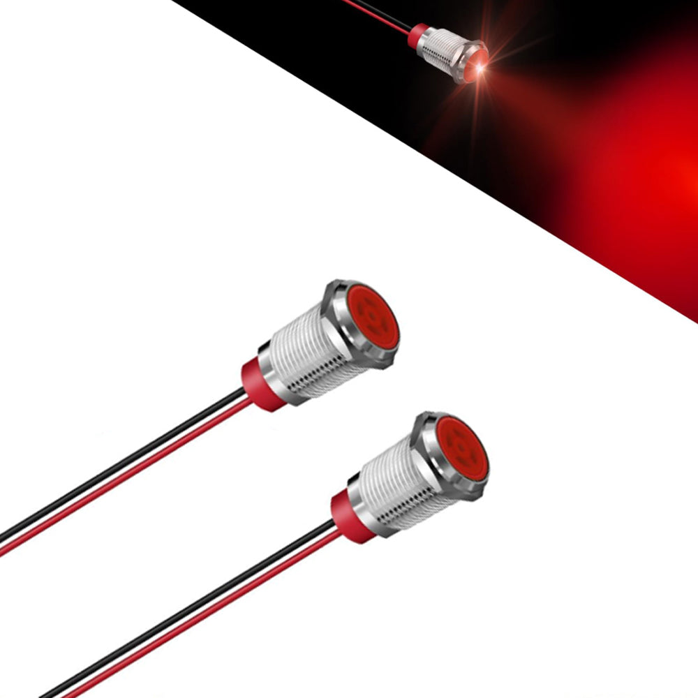 2 x Red LED Indicator Light 12mm Metal 12V-24V Pilot Signal Lamp IP67 Car Boat