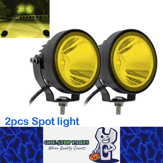 2 x Yellow LED Work Lights Round Lamps 60W 98mm 12V-24V Spot Beam LED Spotlights
