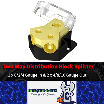 2 Way Power Distribution Block 0/2/4 AWG Gauge in 4/8/10 Gauge Out Car Audio