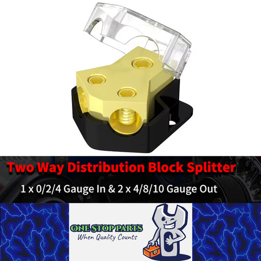 2 Way Power Distribution Block 0/2/4 AWG Gauge in 4/8/10 Gauge Out Car Audio
