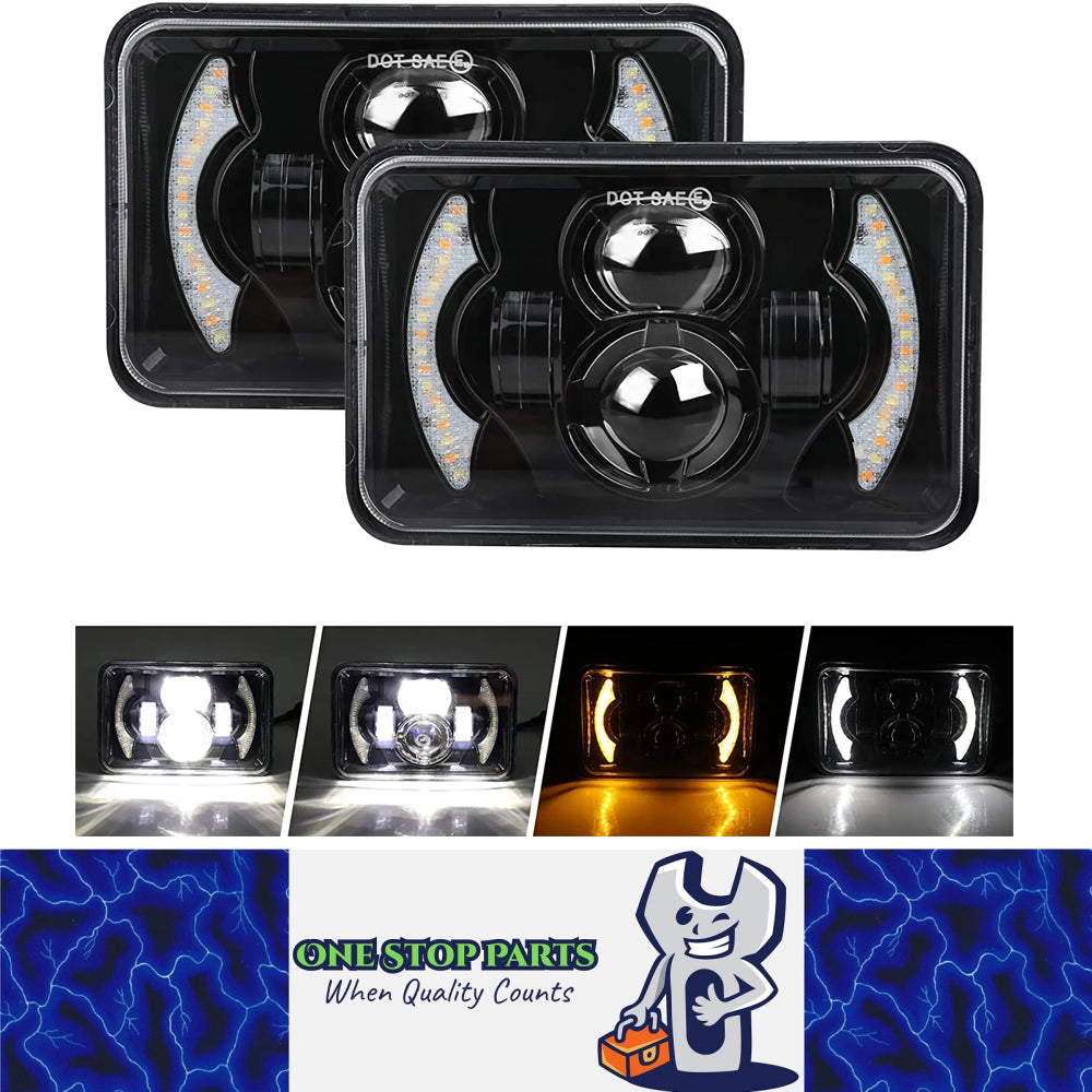 2x Led Headlight 100x165mm Hi/Lo Beam White/Amber DRL for H4656/H4651/4652/H4666