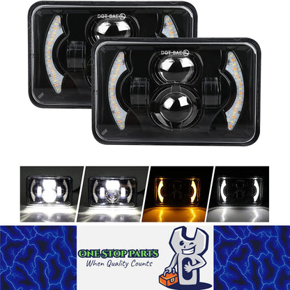 2x Led Headlight 100x165mm Hi/Lo Beam White/Amber DRL for H4656/H4651/4652/H4666