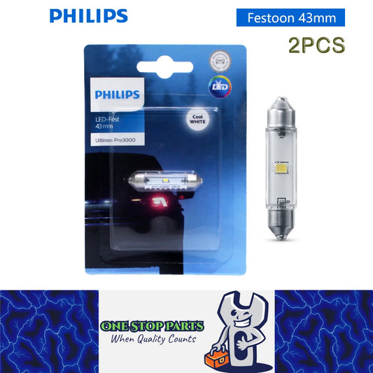 2 x Philips 43mm LED Festoon C5W 12V 6000K White Ultinon Philips 43mm Festoon