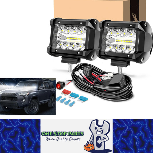 2x White LED Light Bar 30W 102x80mm Flood Spot Combo LED Work Light with Harness