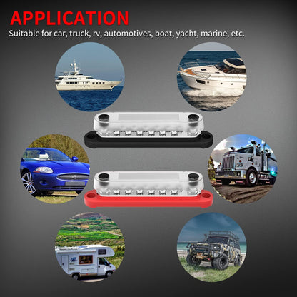 M6 Bus Bar 12V-48V 150A Power Distribution Block 2xM6 Posts Studs 12xM4 Terminal