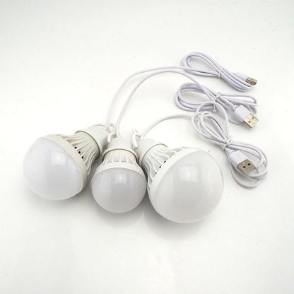 USB 3w Cool White Light Bulb with 1 Meter Cable Ideal for Camping (1pc)