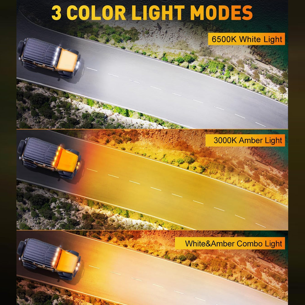 2 x White/Yellow LED Light Bar 30W 102x80mm Flood Spot Work Light with Harness
