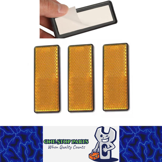3 x Amber/Yellow Reflectors Adhesive Backing Stick on Reflectors 88x35mm 3pcs