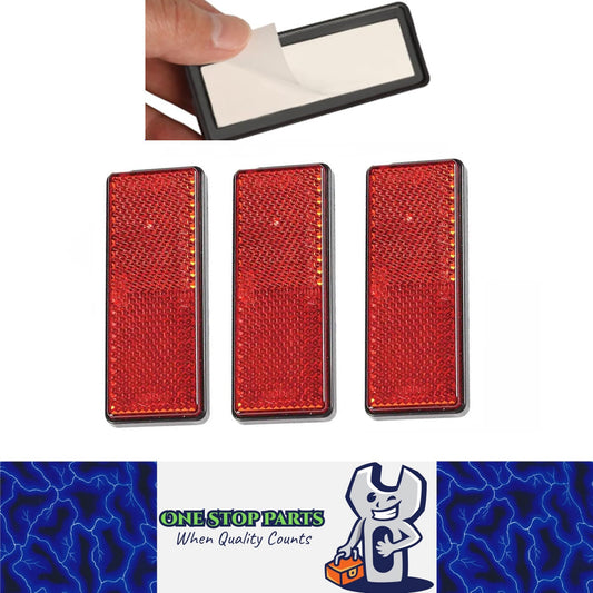 3 x Red Reflectors Adhesive Backing Stick on Red Reflectors 88x35mm 3pcs