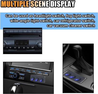 12/24V  3 x Rocker Button Switches on Panel with Blue LED Pre Wired with Screws