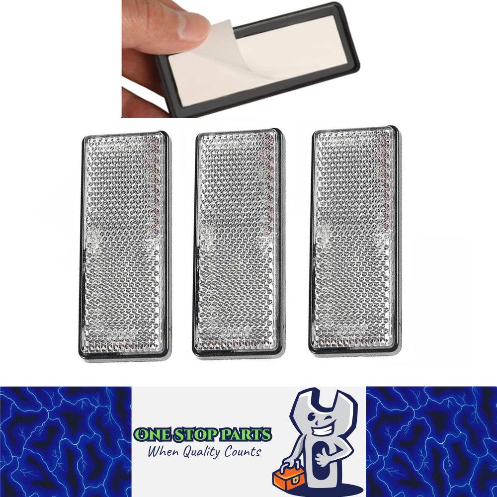 3 x White Reflectors Adhesive Backing Stick on White Reflectors 88x35mm 3pcs