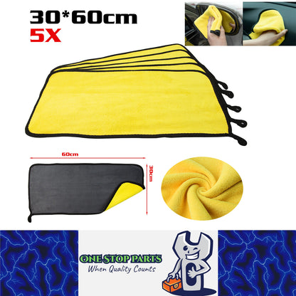 5pcs 30x60cm Microfiber Towel Car Wash Drying Cloth Auto Detailing Cleaning Kit