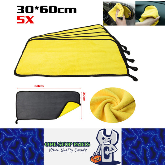 5pcs 30x60cm Microfiber Towel Car Wash Drying Cloth Auto Detailing Cleaning Kit