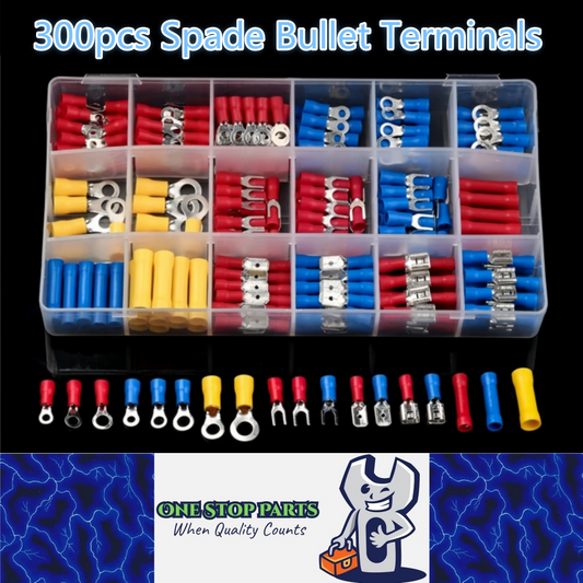 300 Piece Pack Male Female Spade Bullet Terminals Red Blue Yellow