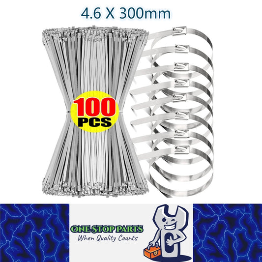 100 x 300mm Metal Self Locking Reusable Cable Ties Heavy Duty Zip Ties (100pcs)
