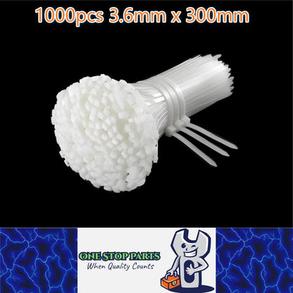 1000 x 300mm White Cable ties 3.6mm x 300mm White Plastic Nylon Ties (1000pcs)
