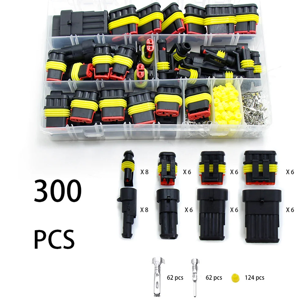 300x 1/2/3/4 Pin AMP Waterproof Connector Car Wire Plug with Wire Crimping Plier