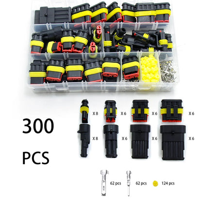 300x 1/2/3/4 Pin AMP Waterproof Connector Car Wire Plug with Wire Crimping Plier