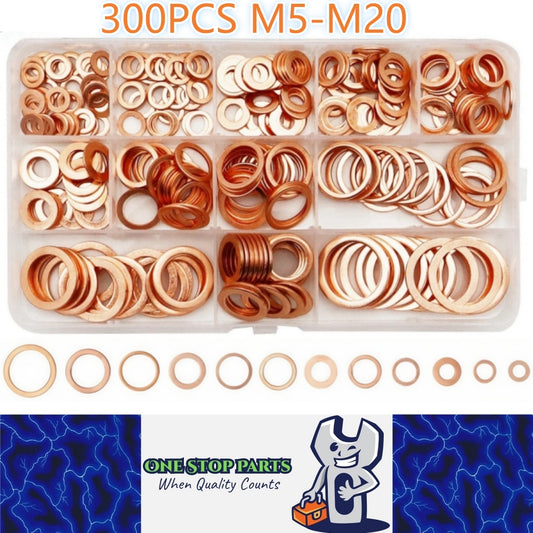 300 x Assorted Copper Sump Plug Washers M5 M6 M8 M10 M12-M20 Suits Most Vehicles