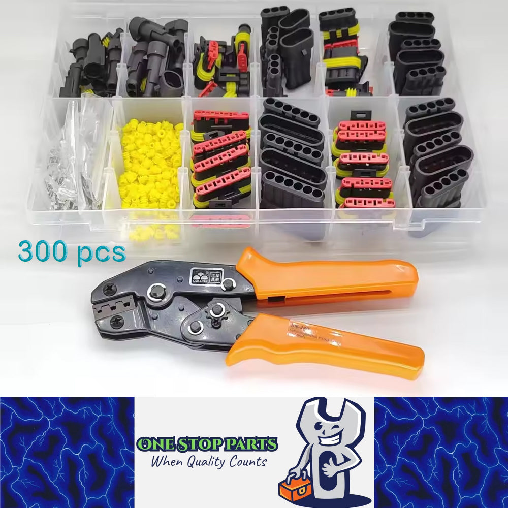300x 1/2/3/4 Pin AMP Waterproof Connector Car Wire Plug with Wire Crimping Plier