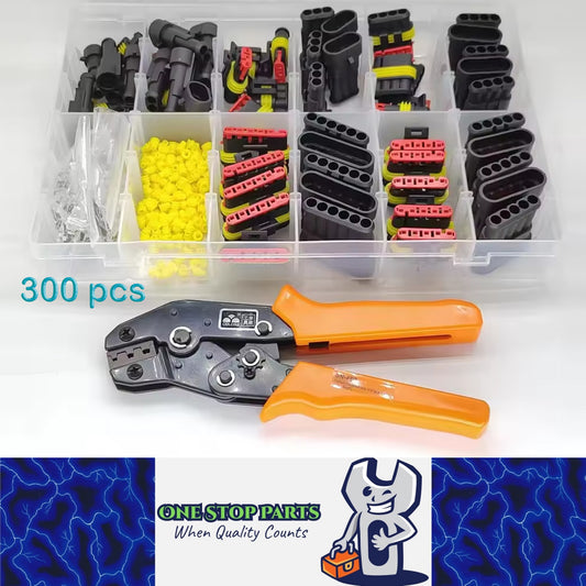 300x 1/2/3/4 Pin AMP Waterproof Connector Car Wire Plug with Wire Crimping Plier
