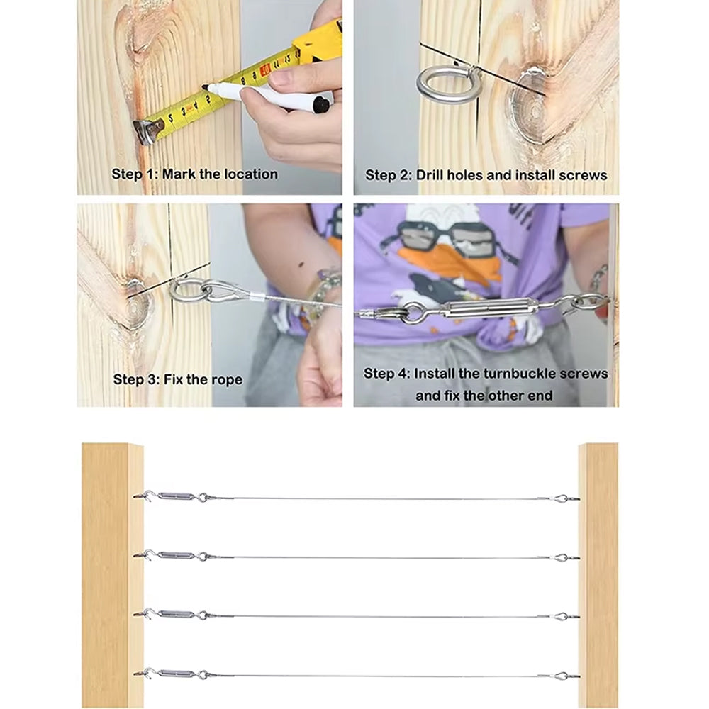 30m 304 Stainless Steel Cable Rope Kits PVC Coated Heavy Duty Wire Cable Rope