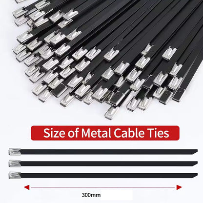 100pcs 4.8x300mm 304 Stainless Steel Zip Ties Self Locking Heavy Duty Cable Ties