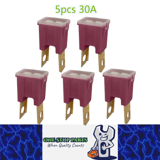 5 x 30Amp Pink Large Male Slow Blow Fuse Block 15mmx22mm x 43mm High 30A Fuse