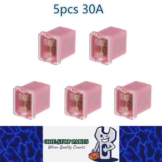 5 x 30Amp Pink Mini Slow Blow Fuse Block 10mmx12mm x 16mm High 30A Fuse (5pcs)