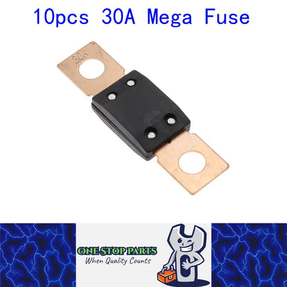 10 x 30A Mega Fuses ANM 30Amp Fuses 68mmx16mm (Hole centres 51mm) 10pcs