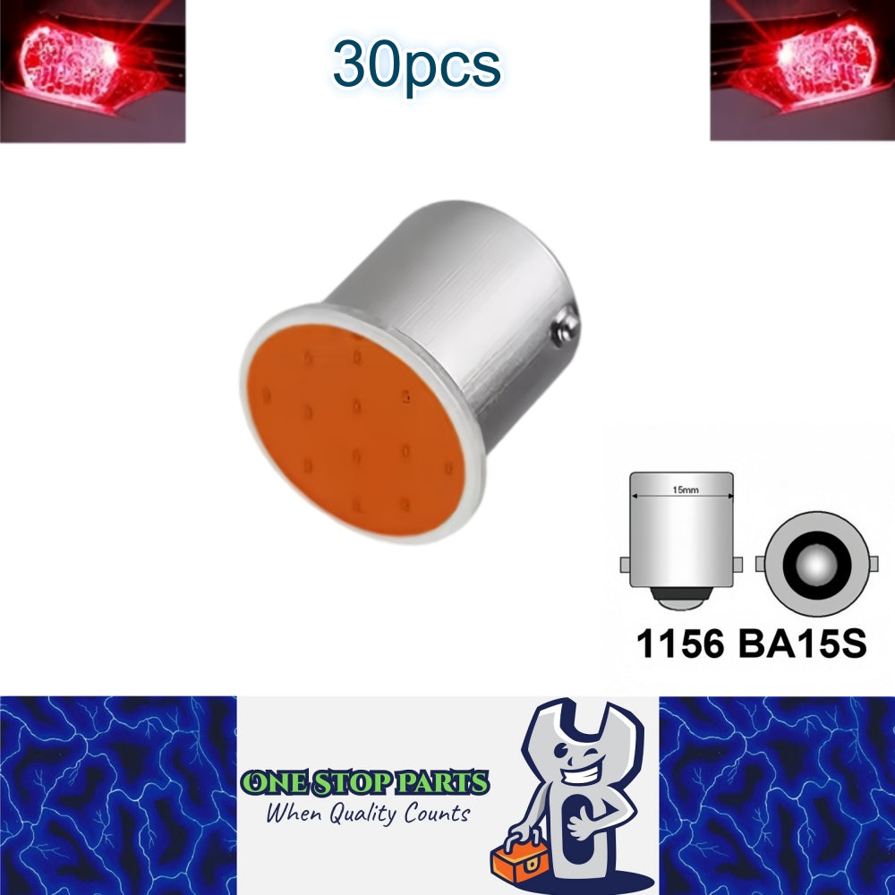 30 x Red BA15S 1156 12V COB Style Red Flat Face LEDs (30pcs)