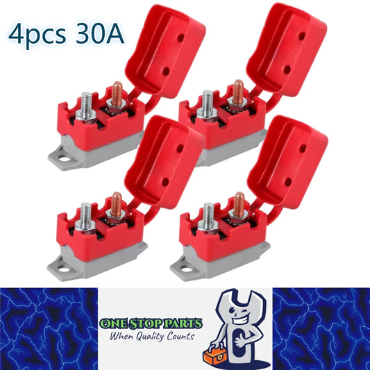 4 x Mini Waterproof Auto Reset 30Amp Circuit Breaker With Dust Boot Covers 4pcs