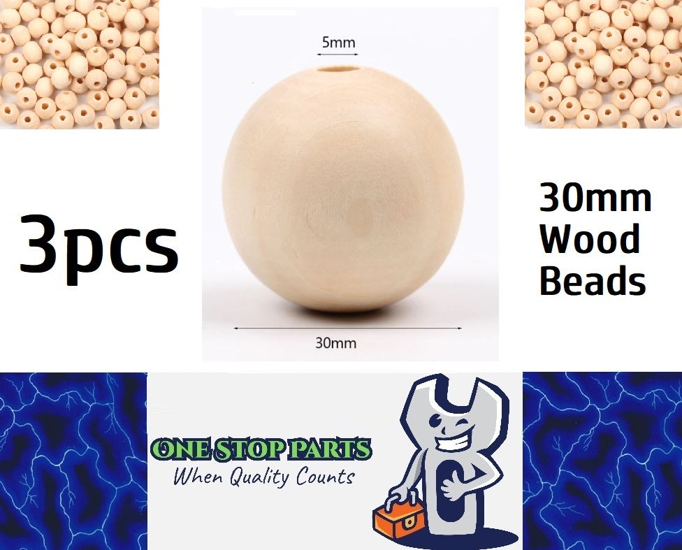 3 x 30mm Natural wood beads round DIY jewelry Handmade Accessories