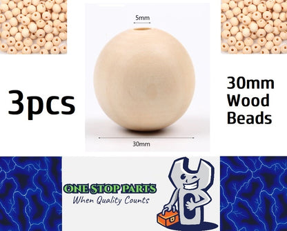 3 x 30mm Natural wood beads round DIY jewelry Handmade Accessories