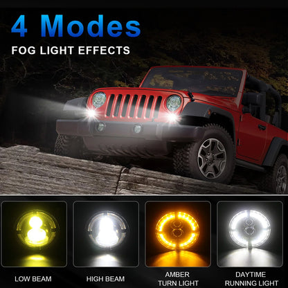 2pcs 96.5mm 30W Round Led Fog Lights White Amber Halo for Jeep Wrangler JK Dodge