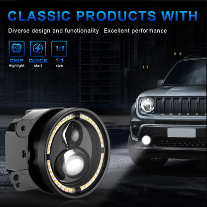 2pcs 96.5mm 30W Round Led Fog Lights White Amber Halo for Jeep Wrangler JK Dodge