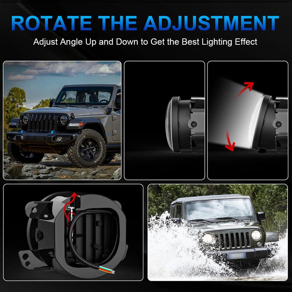 2pcs 96.5mm 30W Round Led Fog Lights White Amber Halo for Jeep Wrangler JK Dodge