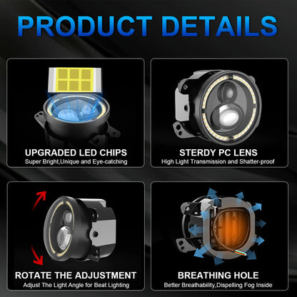 2pcs 96.5mm 30W Round Led Fog Lights White Amber Halo for Jeep Wrangler JK Dodge