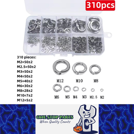 310 x 304 Stainless Steel Spring Split Lock Washers Elastic Gaskets M2 to M12
