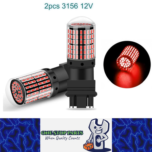 2 x 3156 P27W 12V 2100LM Red LED 144SMD CANBUS 360 degree super Bright (2pcs)