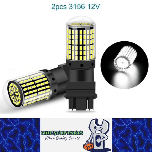 2 x 3156 P27W 12V 2100LM Cool White LED 144SMD 360 degree super Bright (2pcs)
