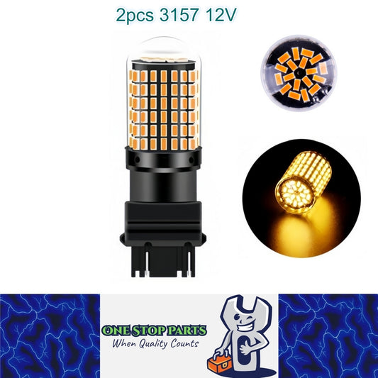 2 x 3157 P27/7W 12V 2100LM Amber LED 144SMD CANBUS 360 degree super Bright 2pcs
