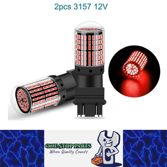 2 x 3157 P27/7W 12V 2100LM Red LED 144SMD CANBUS 360 degree super Bright (2pcs)