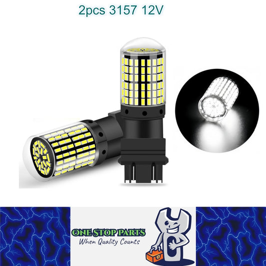 2 x 3157 P27/7W 12V 2100LM Cool White LED 144SMD 360 degree super Bright (2pcs)