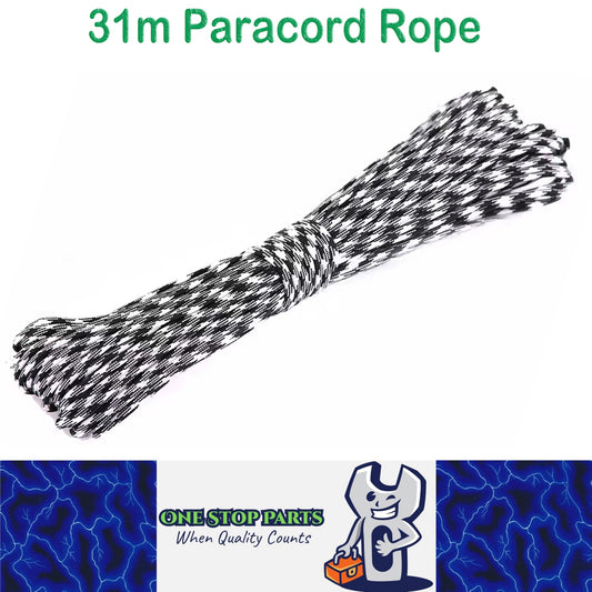 31m WhiteBlack 650lb 9 Core Paracord Rope 4mm Parachute Cord Camping Rope